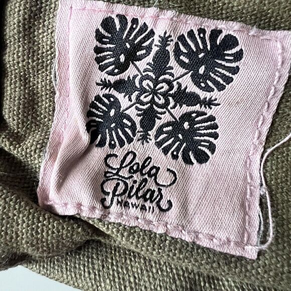 Lola Pilar Hawaii Tote Shoulder Bag Waxed Canvas Olive Pink Tyvek Lining YKK Zip - Picture 2 of 11
